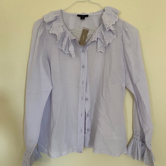 J Crew Long Sleeve Embroidered Ruffle-Collar Button Down Shirt with Eyelet - Picture 4 of 9